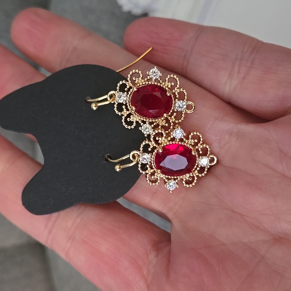 Petite French Hook Victorian Earrings In Red, NWT - Picture 1 of 6
